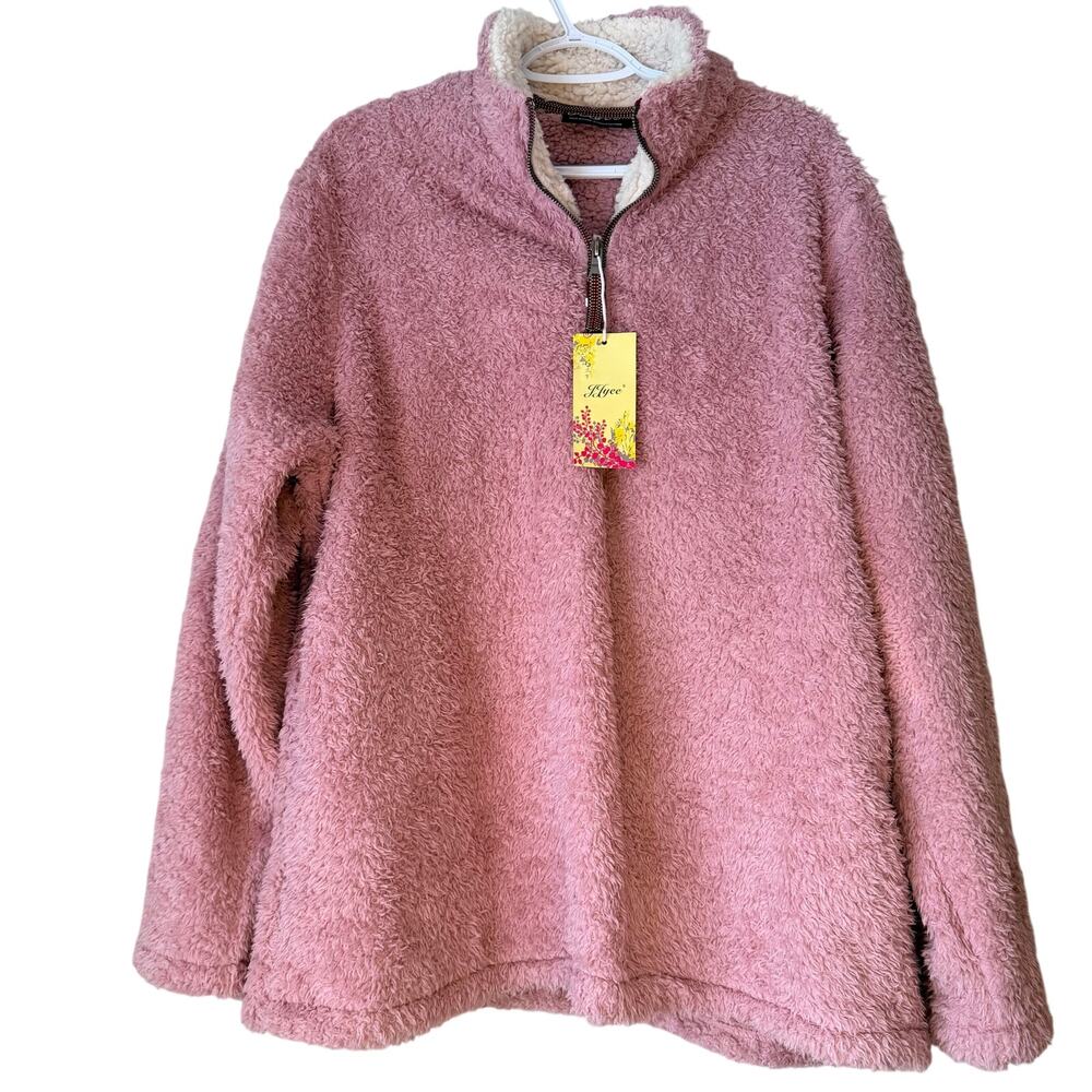 NWT! Jjyee Pink and White Long-Sleeve Fuzzy Sweater Size XXL